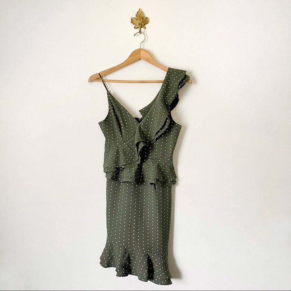 Anthropologie C/MEO Collective Entice Green Polka Dot Ruffle mini dress XS NWT